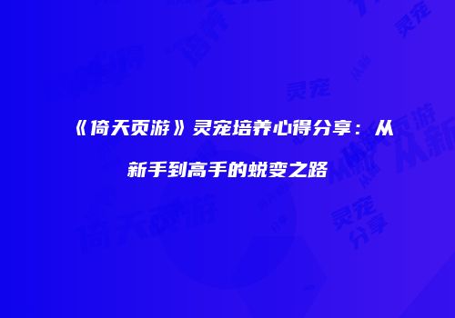 《倚天页游》灵宠培养心得分享：从新手到高手的蜕变之路