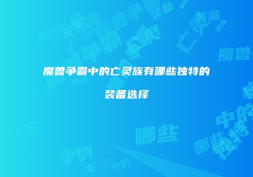 魔兽争霸中的亡灵族有哪些独特的装备选择
