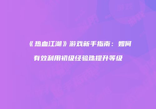 《热血江湖》游戏新手指南：如何有效利用初级经验珠提升等级