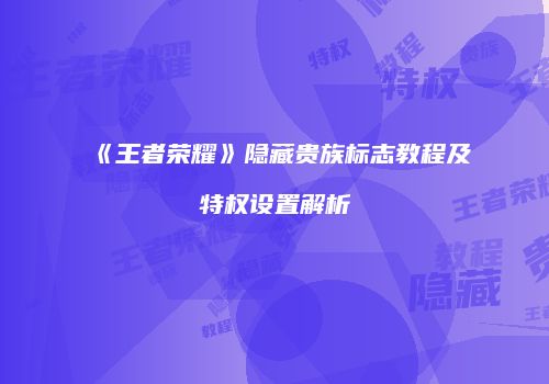 《王者荣耀》隐藏贵族标志教程及特权设置解析