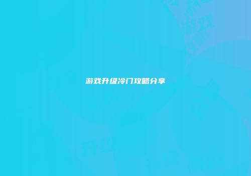 游戏升级冷门攻略分享