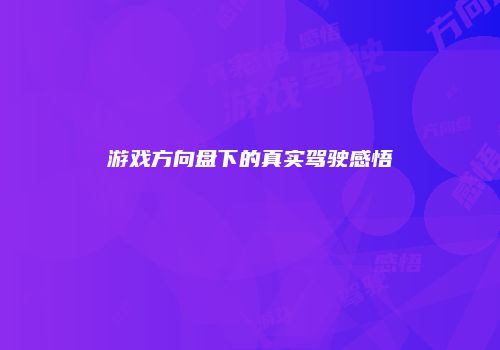 游戏方向盘下的真实驾驶感悟