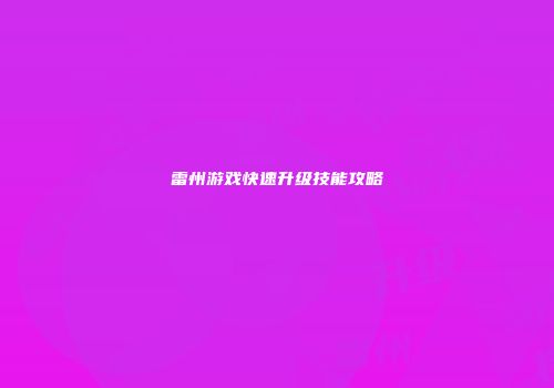 雷州游戏快速升级技能攻略