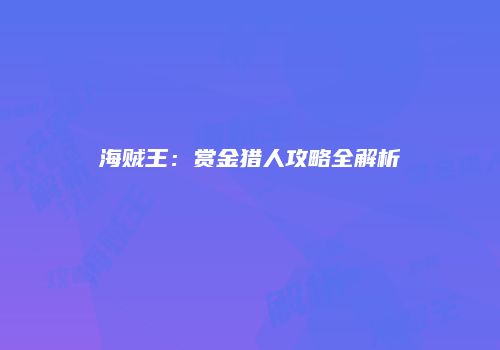 海贼王：赏金猎人攻略全解析