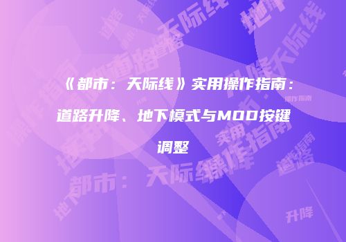 《都市：天际线》实用操作指南：道路升降、地下模式与MOD按键调整