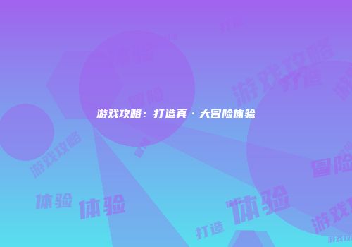游戏攻略：打造真·大冒险体验