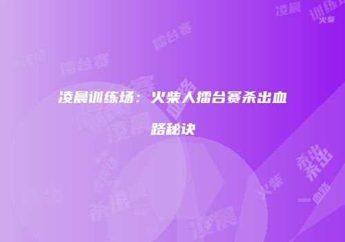 凌晨训练场：火柴人擂台赛杀出血路秘诀