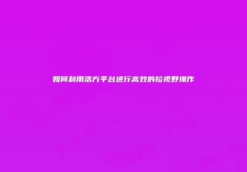 如何利用浩方平台进行高效的拉视野操作