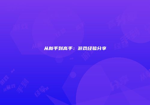 从新手到高手：游戏经验分享