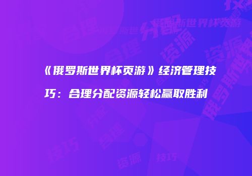 《俄罗斯世界杯页游》经济管理技巧：合理分配资源轻松赢取胜利