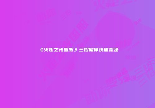 《火炬之光国服》三招助你快速变强