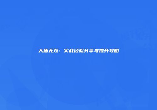 大唐无双：实战经验分享与提升攻略