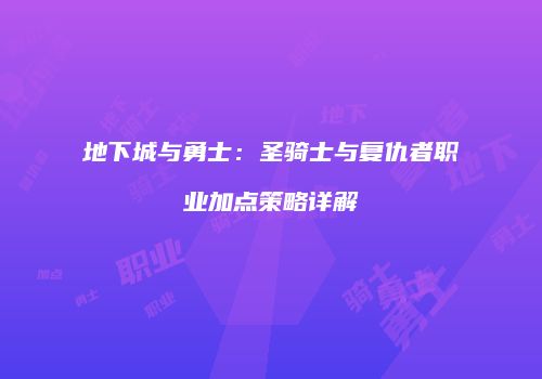 地下城与勇士：圣骑士与复仇者职业加点策略详解