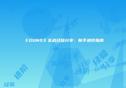 《GUNS》实战经验分享：新手进阶指南
