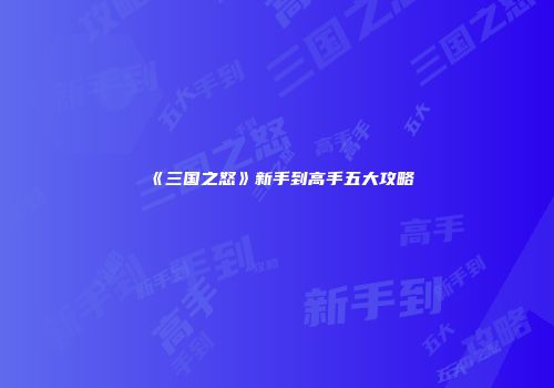 《三国之怒》新手到高手五大攻略
