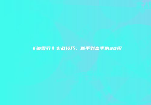 《破雪刃》实战技巧：新手到高手的30招
