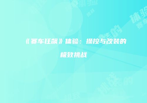 《赛车狂飙》体验：操控与改装的极致挑战