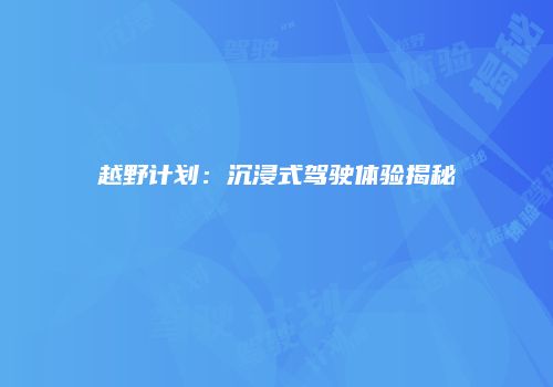越野计划：沉浸式驾驶体验揭秘