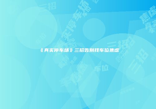 《真实停车场》三招告别找车位焦虑