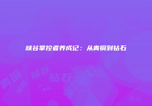 峡谷掌控者养成记：从青铜到钻石