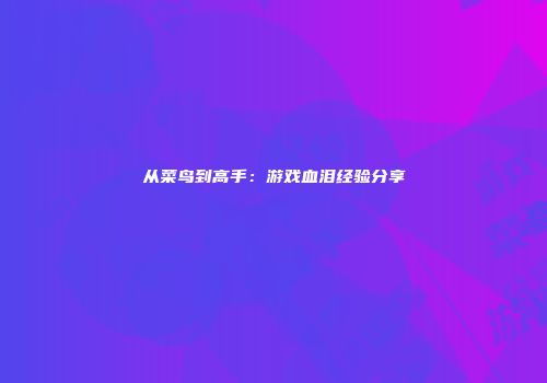 从菜鸟到高手：游戏血泪经验分享