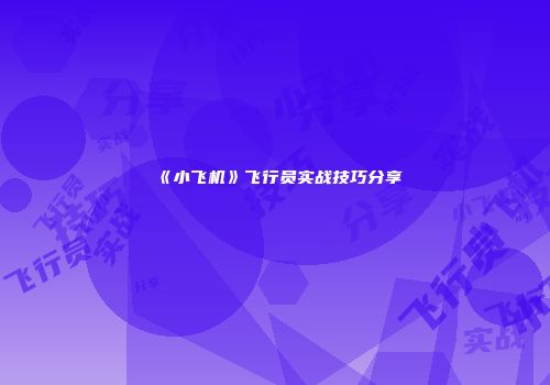 《小飞机》飞行员实战技巧分享