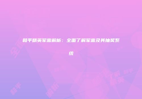 和平精英军需解析：全面了解军需及其抽奖系统