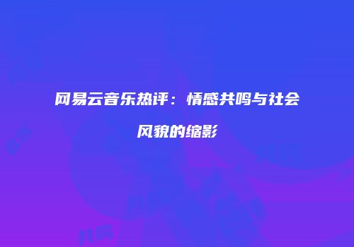 网易云音乐热评：情感共鸣与社会风貌的缩影