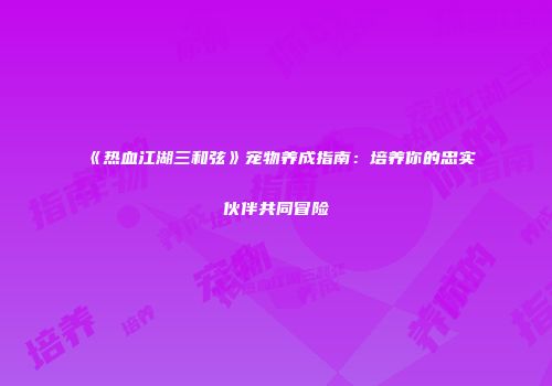 《热血江湖三和弦》宠物养成指南：培养你的忠实伙伴共同冒险
