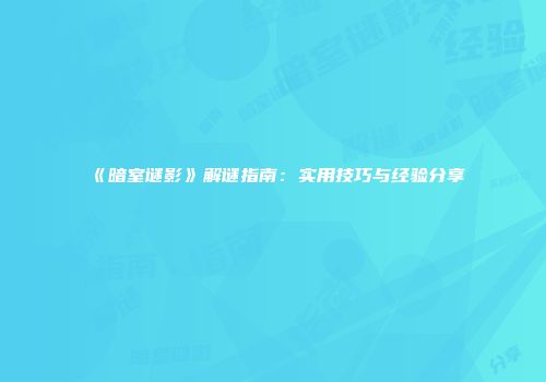 《暗室谜影》解谜指南：实用技巧与经验分享