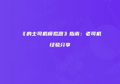 《的士司机模拟器》指南：老司机经验分享