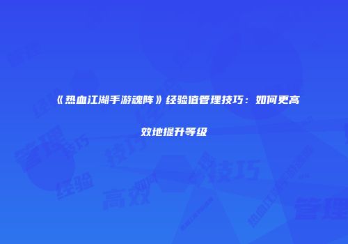 《热血江湖手游魂阵》经验值管理技巧：如何更高效地提升等级