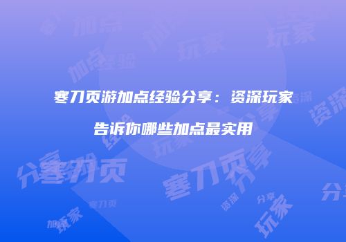 寒刀页游加点经验分享：资深玩家告诉你哪些加点最实用