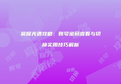 荣耀光遇攻略：账号密码查看与切换实用技巧解析