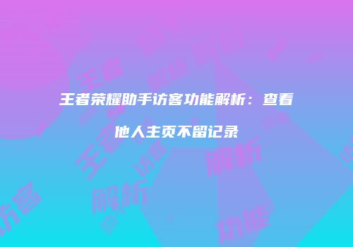 王者荣耀助手访客功能解析：查看他人主页不留记录