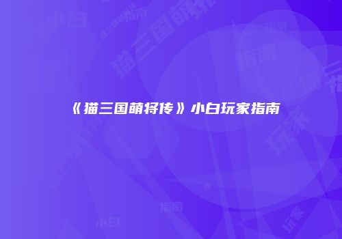 《猫三国萌将传》小白玩家指南