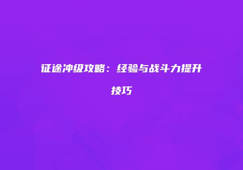 征途冲级攻略：经验与战斗力提升技巧