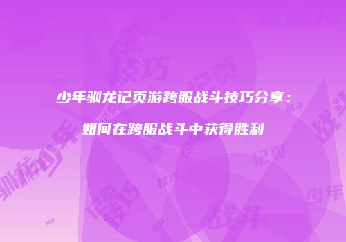 少年驯龙记页游跨服战斗技巧分享：如何在跨服战斗中获得胜利