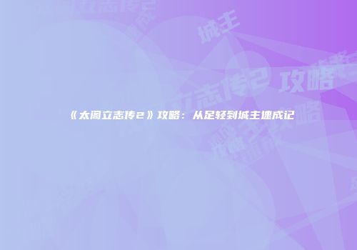 《太阁立志传2》攻略：从足轻到城主速成记