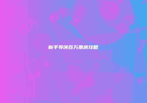 新手导演百万票房攻略