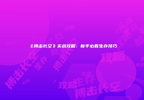 《搏击长空》实战攻略：新手必看生存技巧