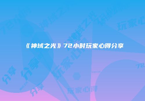 《神域之光》72小时玩家心得分享