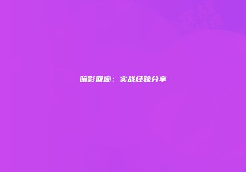 暗影回廊：实战经验分享