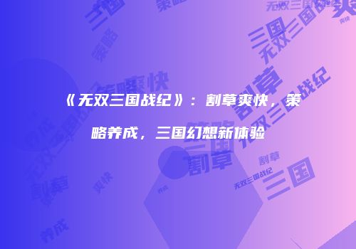 《无双三国战纪》：割草爽快，策略养成，三国幻想新体验