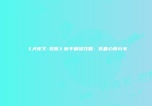 《犬夜叉-觉醒》新手刷级攻略：装备心得分享