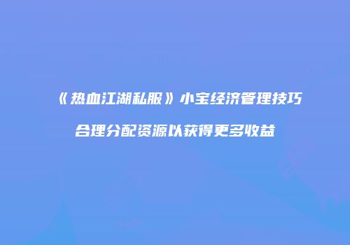《热血江湖私服》小宝经济管理技巧合理分配资源以获得更多收益