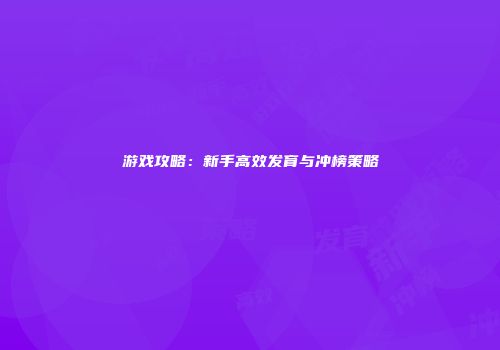 游戏攻略：新手高效发育与冲榜策略