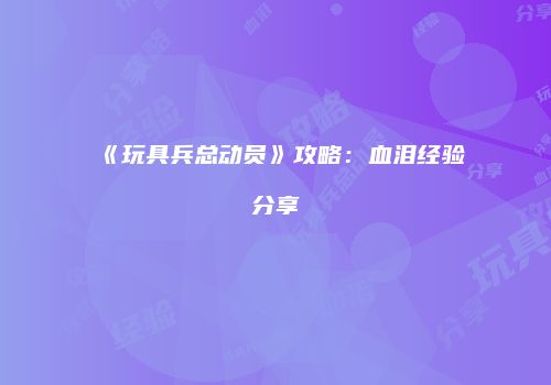 《玩具兵总动员》攻略：血泪经验分享