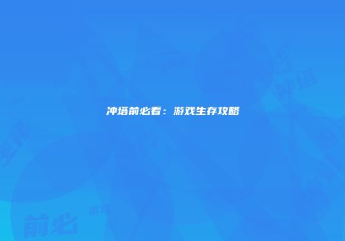 冲塔前必看：游戏生存攻略