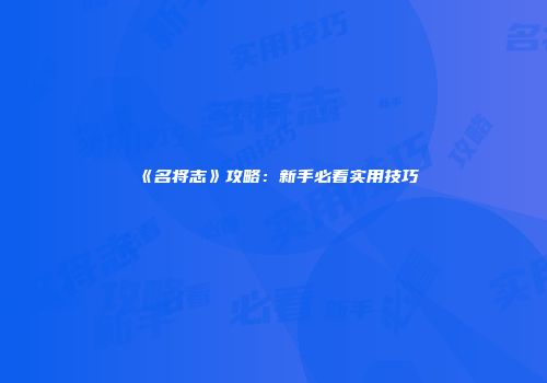 《名将志》攻略：新手必看实用技巧